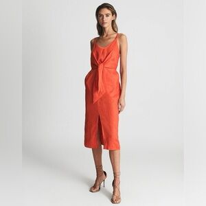 Menique Linen Eliana Midi Wrap Dress